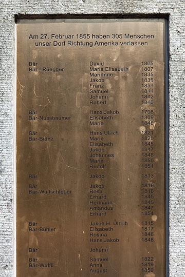 Gedenktafel an die Auswanderer von 1855 in Rothrist